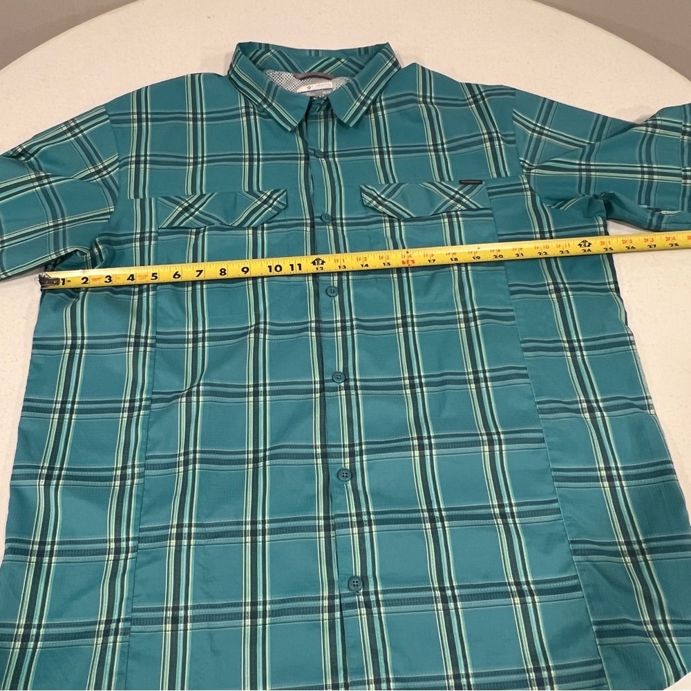 Columbia Omni Shade Long Sleeve Shirt XL Vented Green Aqua Teal Plaid Button Up - Picture 5 of 9